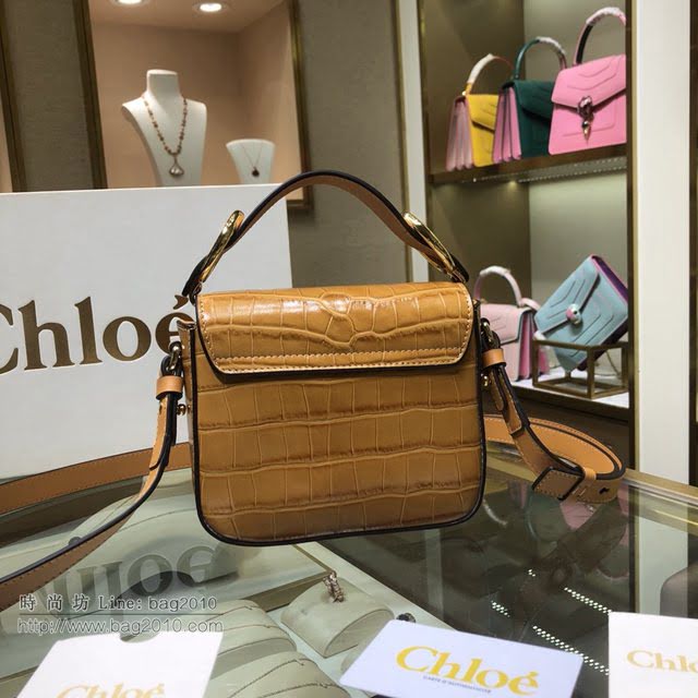 Chloe女包 克洛伊經典C Bag淺棕色鱷魚壓紋手提包 Chole手提肩背斜挎包  jjh1380